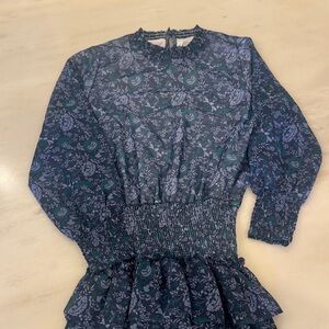 Floral Print Kids Dress - Blue and Green